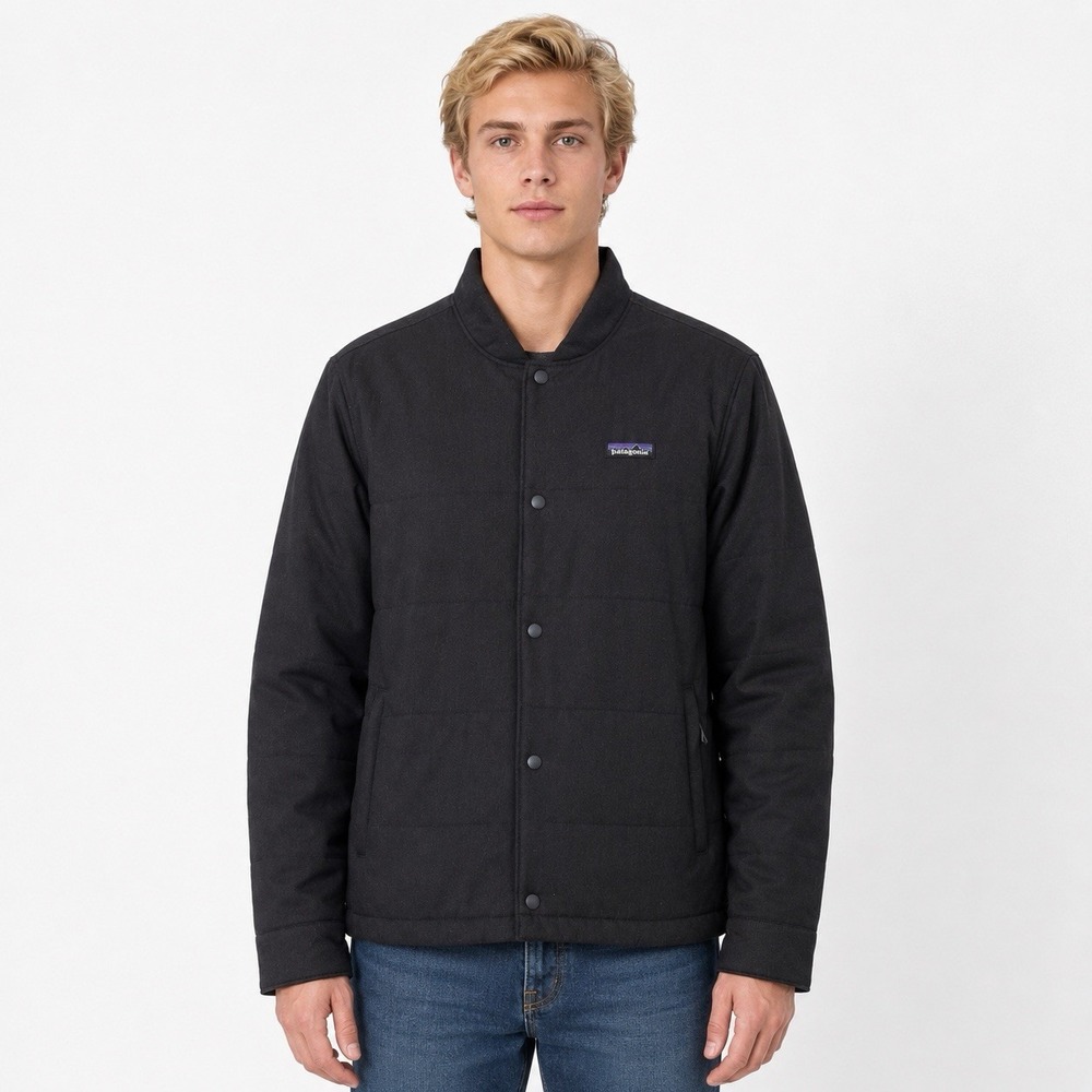 Patagonia Men's Recycled Wool Bomber Jacket Size Medium Snap Insulated Navy
